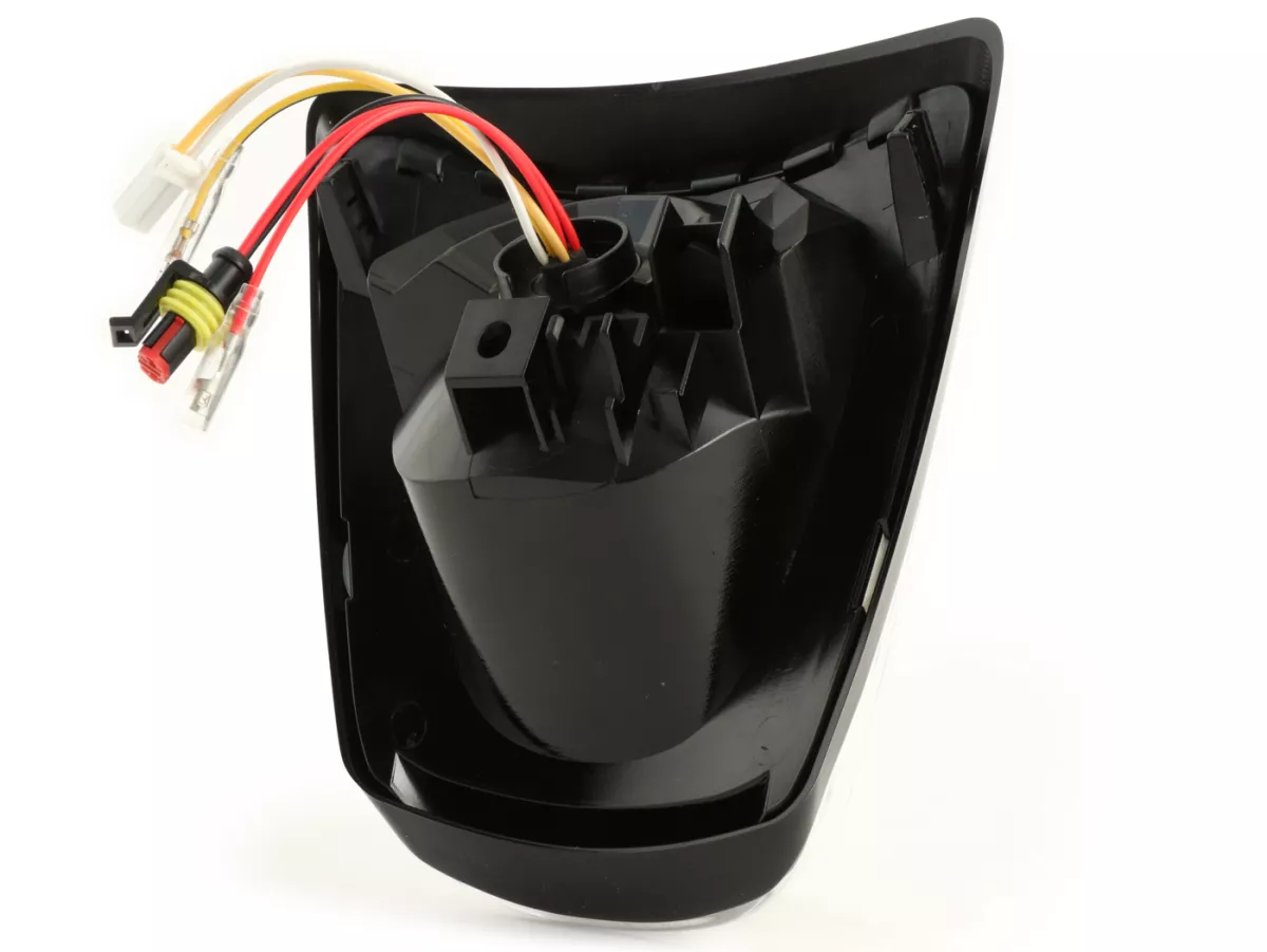 Fanale posteriore -POWER 1 LED Tube- Vespa Primavera, Sprint - vetro trasparente / cornice nera lucida