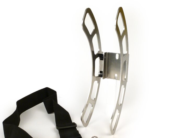Spare wheel carrier behind legshield -MRP, 8, 9, 10 Felge- Vespa 50-150 ccm Smallframe/Largeframe, V50, 50N, PV125, ET3, Super, GL, T4, Sprint, GT, GTR, GS150 / GS3 (VS1T bis VS5T) - stainless