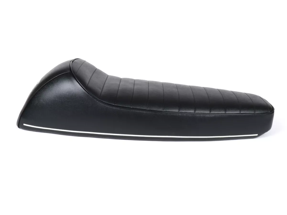 Asiento -SELLERIA TREZZI- Vespa T5 125cc, MK1 - negro, banda de adorno blanca
