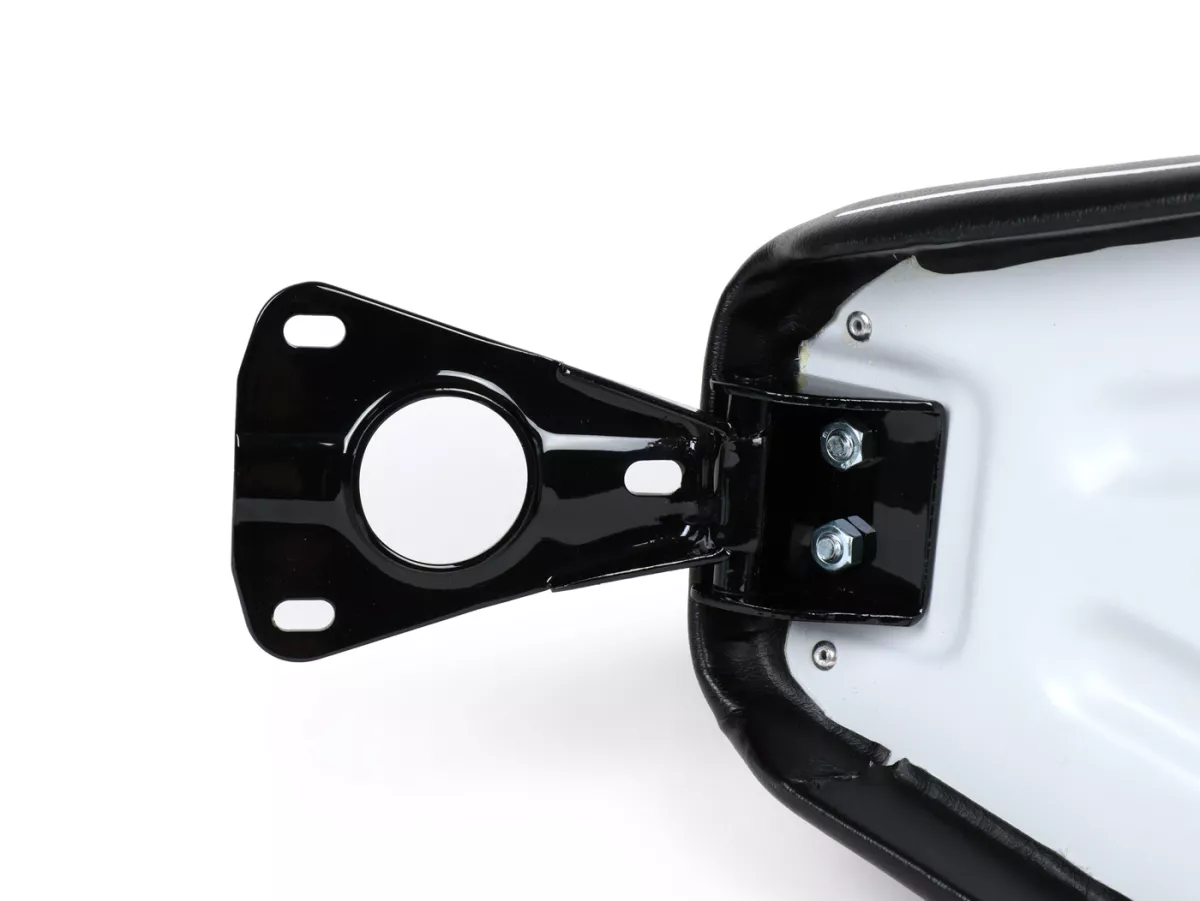Asiento -SELLERIA TREZZI- Vespa T5 125cc, MK1 - negro, banda de adorno blanca