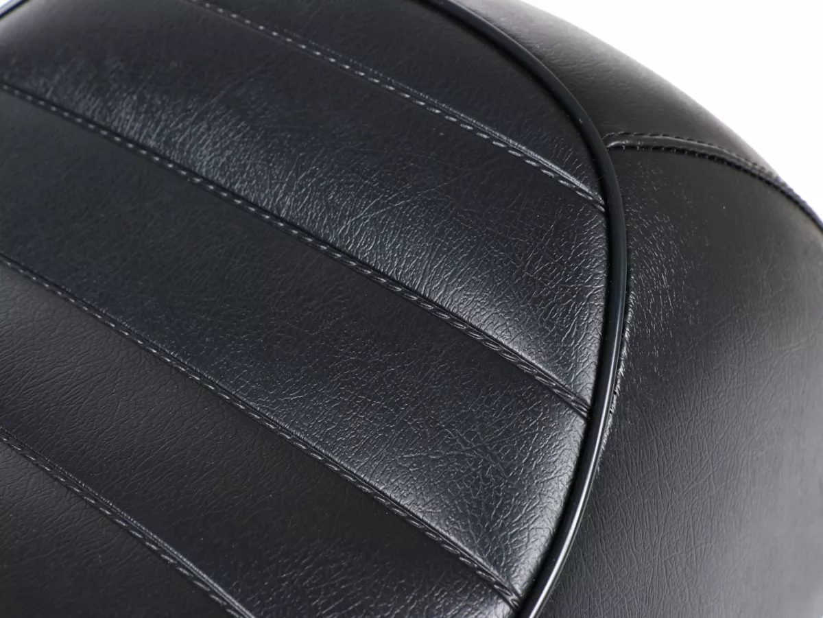 Asiento -SELLERIA TREZZI- Vespa T5 125cc, MK1 - negro, banda de adorno blanca