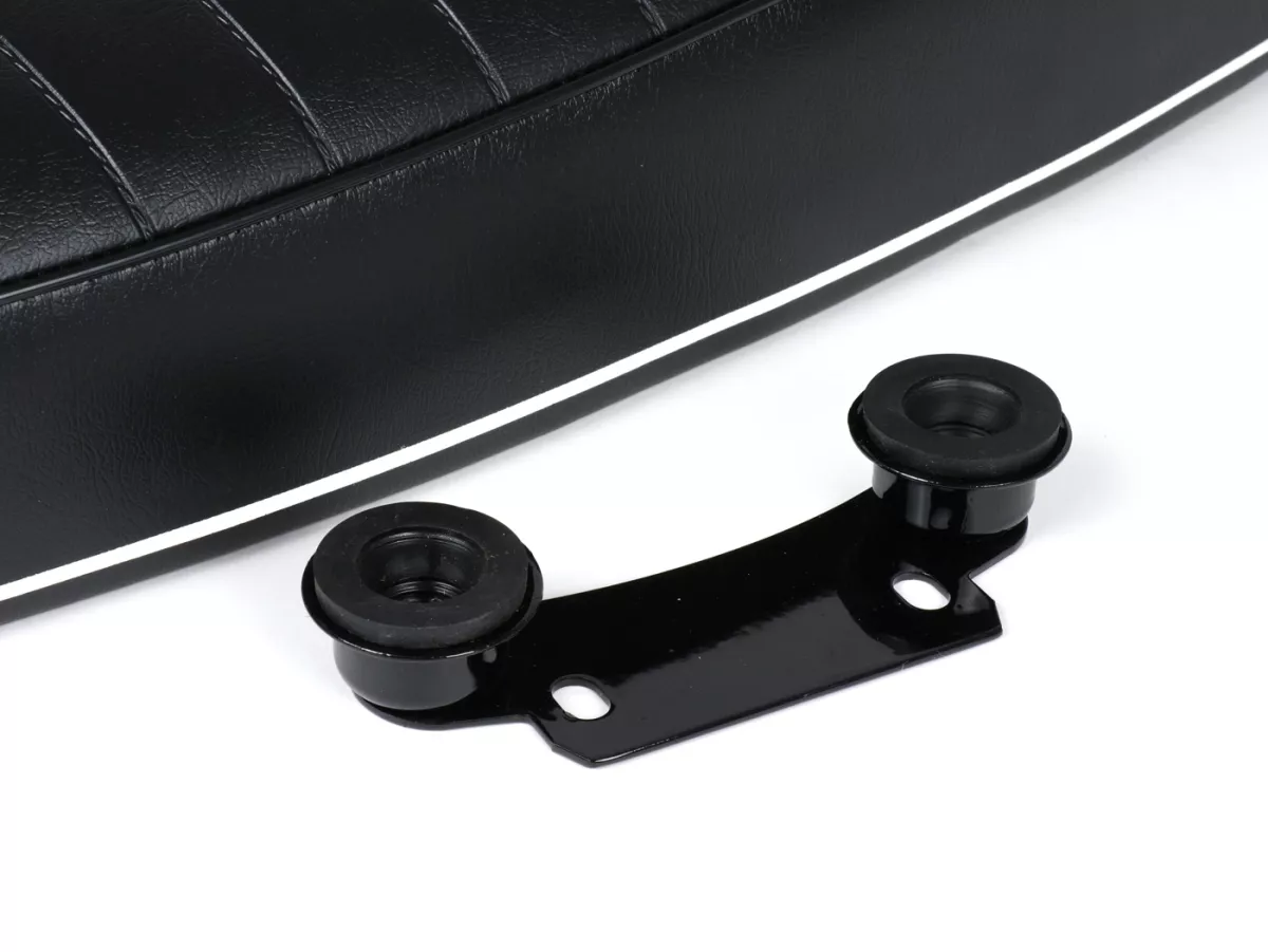 Asiento -SELLERIA TREZZI- Vespa T5 125cc, MK1 - negro, banda de adorno blanca