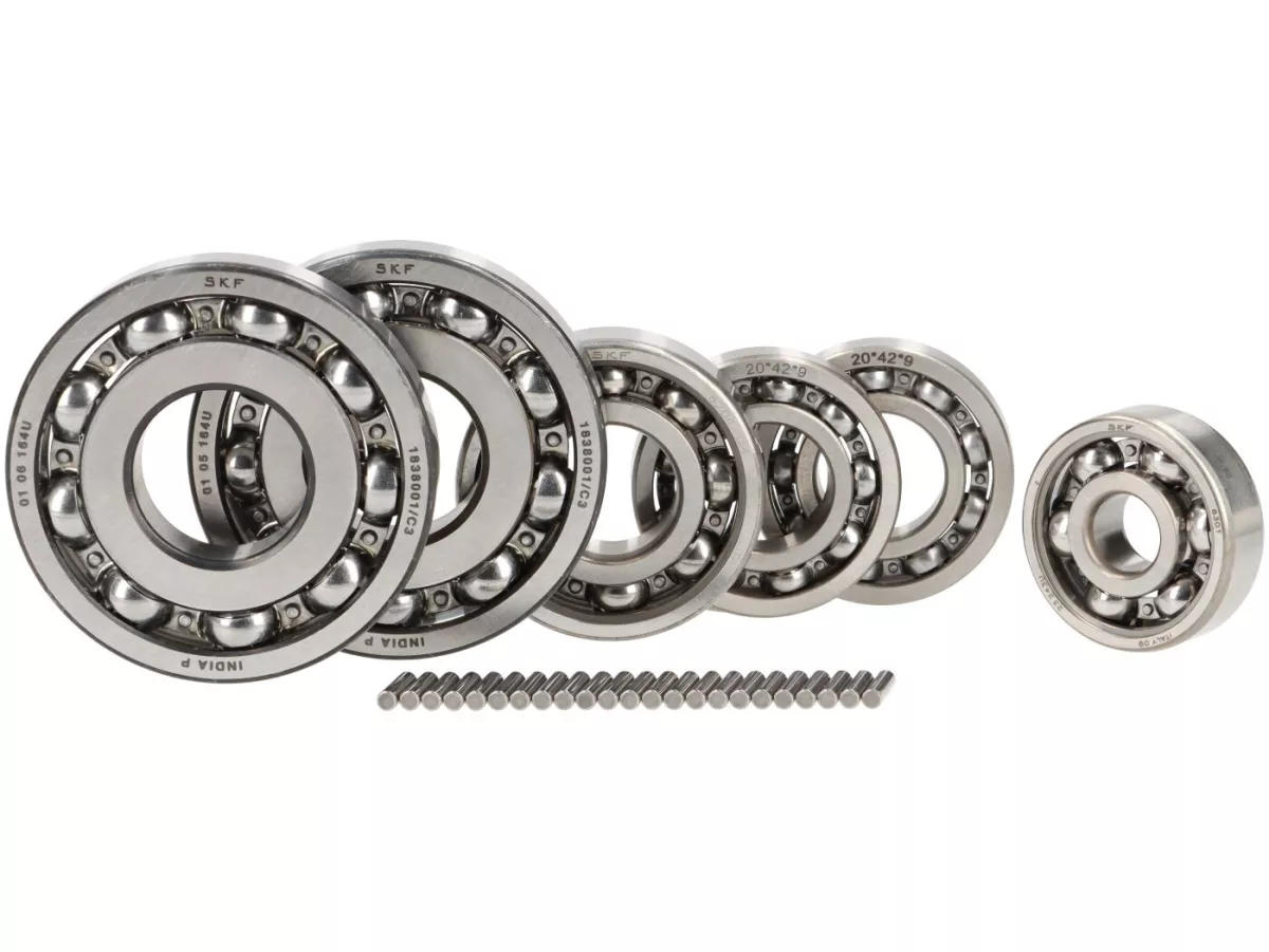 Set cuscinetti a sfera motore -SCOOTER CENTER- Vespa Wideframe VN2 (VN2T 100075-), VL3, VB1, T2 (VD1T), T3 (VD2T), GL150 (VGL1T), GL150 (DK, VGLA1T), Hoffmann C, Hoffmann M24 (Queen)