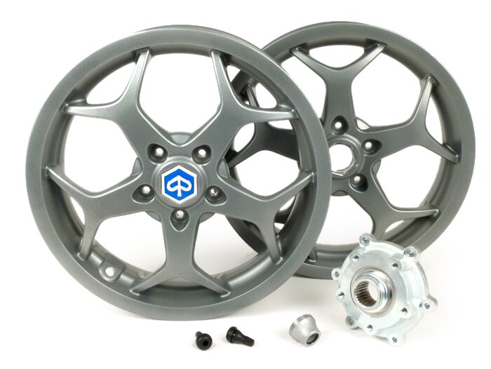 Wielset incl. ombouwset -PIAGGIO 3.00-13 inch (5 spaken)- type Piaggio MP3 Sport- geschikt voor Vespa GT, GTL, GTS 125-300, GTV - zilver