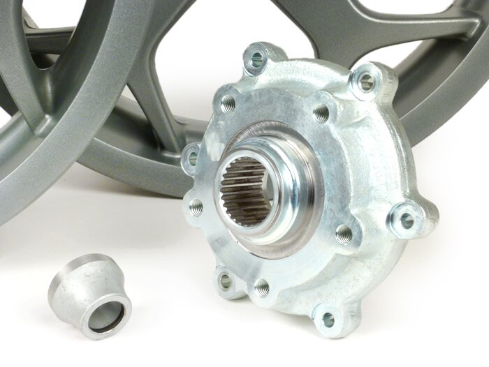 Wielset incl. ombouwset -PIAGGIO 3.00-13 inch (5 spaken)- type Piaggio MP3 Sport- geschikt voor Vespa GT, GTL, GTS 125-300, GTV - zilver