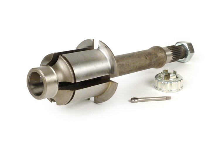 Arbre sortie -QUALITÉ OEM, M16- Vespa VNA, VNB, VBB, VBA1T, 150GL (VLA1T), 150 T4 (VGLA, VGLB), Sprint150 (VLB1T, -073899), GT125 (VNL2T, -60899), Super 125 (VNC1T, -024899), Super 150 (VBC1T, -70199)