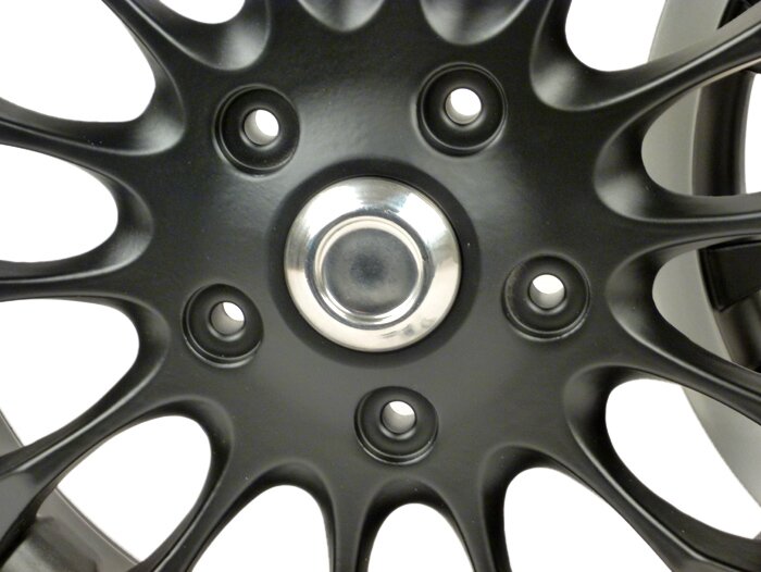 Velgenset incl. ombouwset -PIAGGIO 3.00-12 inch - 14 spaken- type Vespa Sprint 50-150 ccm - geschikt voor Vespa GT, GTL, GTS 125-300, GTV - zwarte mat/zilveren velg
