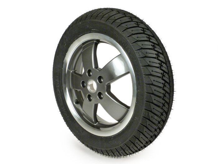 Pneumatico invernale posteriore completo -MICHELIN City Grip Winter M+S posteriore 130/70 - 12 TL 62P rf.- Vespa GT, GTL, GTS 125-300, GTV - cerchio 70 anni bicolore