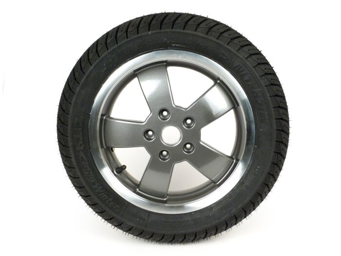 Pneumatico invernale posteriore completo -MICHELIN City Grip Winter M+S posteriore 130/70 - 12 TL 62P rf.- Vespa GT, GTL, GTS 125-300, GTV - cerchio 70 anni bicolore