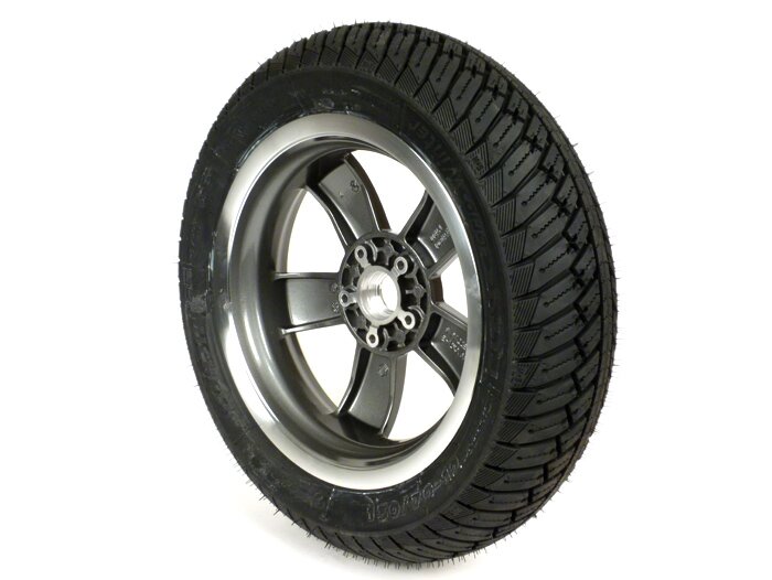 Pneumatico invernale posteriore completo -MICHELIN City Grip Winter M+S posteriore 130/70 - 12 TL 62P rf.- Vespa GT, GTL, GTS 125-300, GTV - cerchio 70 anni bicolore