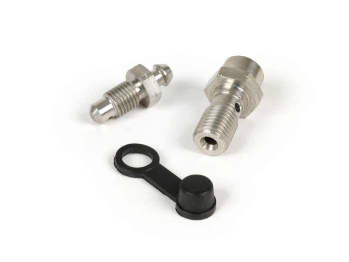 Banjo bolt with bleeding screw -SPIEGLER M10 x 1.25 silver stainless steel- for brake caliper Stage6, bgm Pro