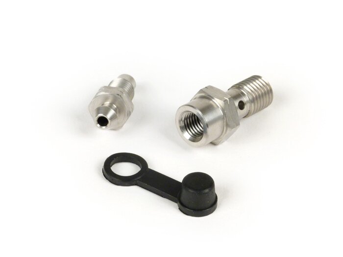 Banjo bolt with bleeding screw -SPIEGLER M10 x 1.25 silver stainless steel- for brake caliper Stage6, bgm Pro