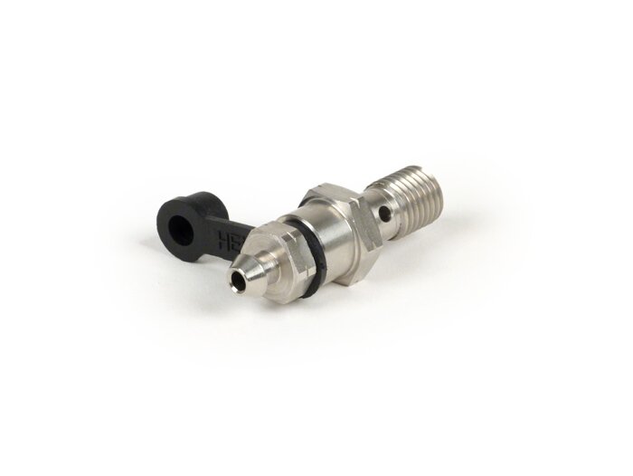 Banjo bolt with bleeding screw -SPIEGLER M10 x 1.25 silver stainless steel- for brake caliper Stage6, bgm Pro