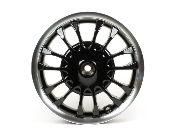 Achtervelg -PIAGGIO 3.00-12 inch, Ø remtrommel = 140mm - 14 spaken- Vespa Sprint 50 (ZAPC53101), Sprint 125, Sprint 150 - zwart, gepolijste velg