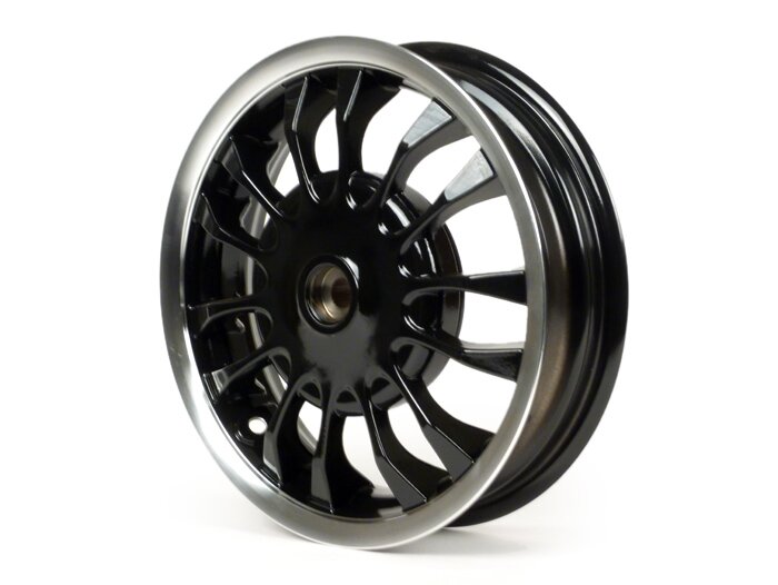 Achtervelg -PIAGGIO 3.00-12 inch, Ø remtrommel = 140mm - 14 spaken- Vespa Sprint 50 (ZAPC53101), Sprint 125, Sprint 150 - zwart, gepolijste velg
