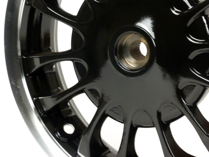 Achtervelg -PIAGGIO 3.00-12 inch, Ø remtrommel = 140mm - 14 spaken- Vespa Sprint 50 (ZAPC53101), Sprint 125, Sprint 150 - zwart, gepolijste velg