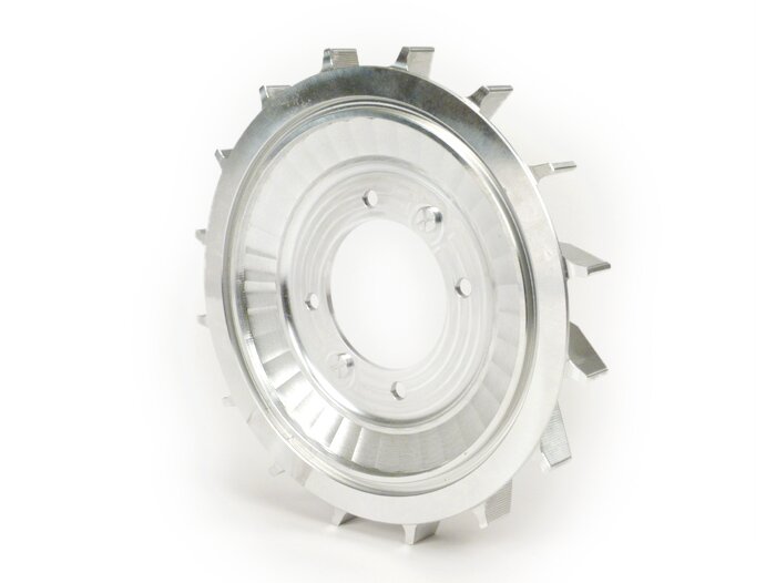Waaier - Ventilatorwiel - Ventilatorring -MMW Aluminium CNC 360Gr. voor PINASCO Flytech- Vespa Wideframe V15-33, VM, VN, ACMA, VB1, VGL1, VL, GS150