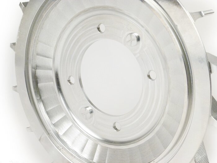 Waaier - Ventilatorwiel - Ventilatorring -MMW Aluminium CNC 360Gr. voor PINASCO Flytech- Vespa Wideframe V15-33, VM, VN, ACMA, VB1, VGL1, VL, GS150