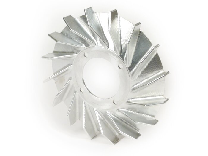 Waaier - Ventilatorwiel - Ventilatorring -MMW Aluminium CNC 360Gr. voor PINASCO Flytech- Vespa Wideframe V15-33, VM, VN, ACMA, VB1, VGL1, VL, GS150
