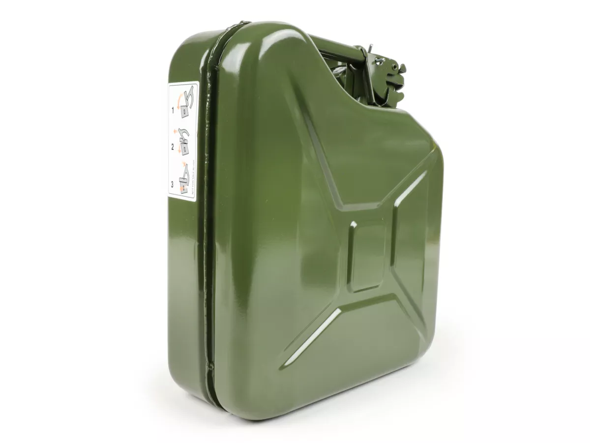 Opklapbaar bagagerek vooraan -FA ITALIA, zwart, inclusief 5 liter benzinekan - Vespa Smallframe V50, 50S/N/L/R, 50SR, PV, ET3, PK S, PK XL, Largeframe PX, T5, Sprint, Rally, GS160, SS180, TS, GT, GTR, VNA, VNB, VBA, VBB, Super, Wideframe V1-V33, VB, VB.