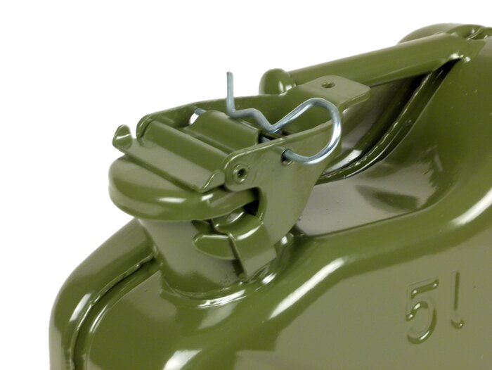 Benzine jerrycan 5l -FA ITALIA, metaal- olijfgroen - geschikt voor bagagedrager Vespa Largeframe Sprint, Rally, TS, GT, GTR, PX voor (3332494, 3332495)