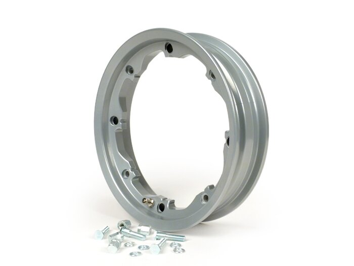 Cerchio -FA ITALIA, tubeless, Octopus, alluminio 2.10-10 pollici- Lambretta LI Serie 1-3, LI S, SX, TV Serie 2-3 - Argento