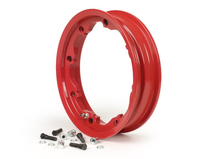 Fälg -FA ITALIA, slanglös, Octopus, 2.10-10 tum aluminium- Lambretta LI Series 1-3, LI S, SX, TV Series 2-3 - röd