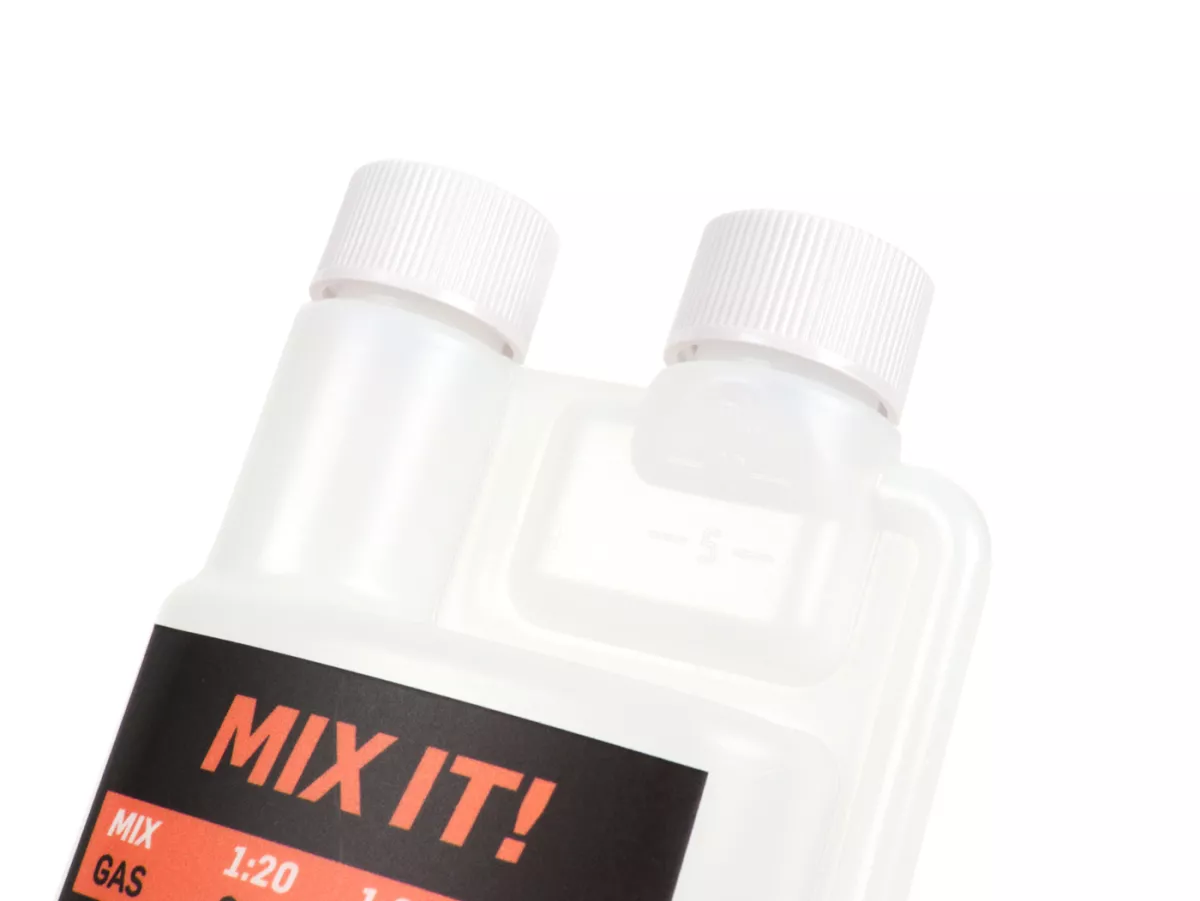 Olie maatbeker - doseerfles -BGM PRO 250ml- met doseerkamer (10ml) en twee doppen