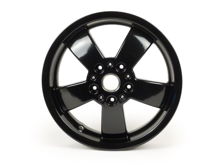 Felge -PIAGGIO GTS125/300 Super Sport, HPE, Supertech, Notte - schwarz glänzend, (3.00x12) - 5 Speichen - passend für Vespa GTS, HPE 125/300ccm - hinten (2017-, ABS Tonrad an Felge verschraubt)