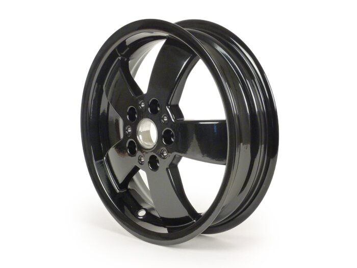 Felge -PIAGGIO GTS125/300 Super Sport, HPE, Supertech, Notte - schwarz glänzend, (3.00x12) - 5 Speichen - passend für Vespa GTS, HPE 125/300ccm - hinten (2017-, ABS Tonrad an Felge verschraubt)