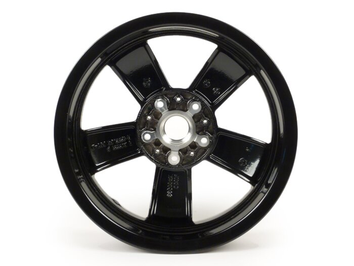Felge -PIAGGIO GTS125/300 Super Sport, HPE, Supertech, Notte - schwarz glänzend, (3.00x12) - 5 Speichen - passend für Vespa GTS, HPE 125/300ccm - hinten (2017-, ABS Tonrad an Felge verschraubt)