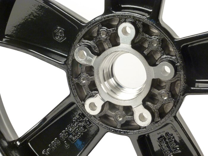 Felge -PIAGGIO GTS125/300 Super Sport, HPE, Supertech, Notte - schwarz glänzend, (3.00x12) - 5 Speichen - passend für Vespa GTS, HPE 125/300ccm - hinten (2017-, ABS Tonrad an Felge verschraubt)