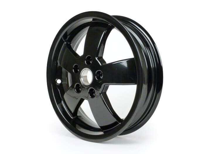 Pelek -PIAGGIO GTS125/300 Super Sport, HPE, Supertech, Notte - hitam mengkilap, (3.00x12) - 5 jari-jari - cocok untuk Vespa GT, GTL, GTS, GTV, HPE 125-300cc - depan (semua tahun) dan belakang (2014-2016)