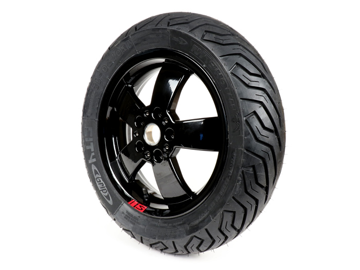 Pneumatico estivo posteriore completo -MICHELIN City Grip 130/70 - 12 TL 62P rf - Vespa GT, GTL, GTS 125-300, GTV - modelli con ABS - cerchio Super Sport 2017 - nero