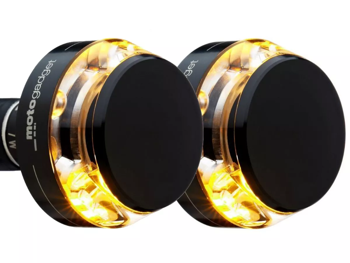Juego de indicadores -MOTOGADGET indicadores de manillar - m.blaze disc - anodizado negro - cristal transparente