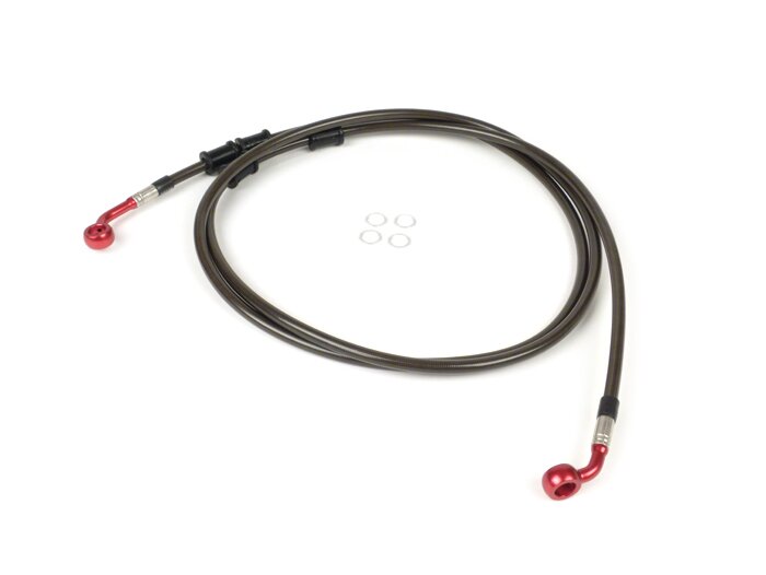 Remleiding achterrem voor originele remklauw -SPIEGLER leiding: roestvrij staal (carbon), fitting: aluminium (rood)- Vespa (zonder ABS) GTS 250 (ZAPM451), GTS 125 i.e. (ZAPM453), GTS 300 i.e. (ZAPM452)