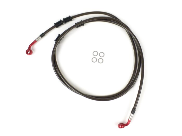 Remleiding achterrem voor originele remklauw -SPIEGLER leiding: roestvrij staal (carbon), fitting: aluminium (rood)- Vespa (zonder ABS) GTS 250 (ZAPM451), GTS 125 i.e. (ZAPM453), GTS 300 i.e. (ZAPM452)