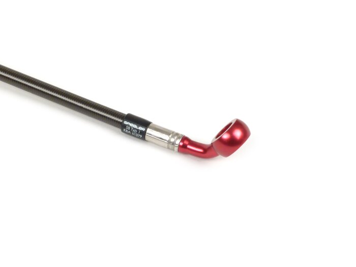 Remleiding achterrem voor originele remklauw -SPIEGLER leiding: roestvrij staal (carbon), fitting: aluminium (rood)- Vespa (zonder ABS) GTS 250 (ZAPM451), GTS 125 i.e. (ZAPM453), GTS 300 i.e. (ZAPM452)