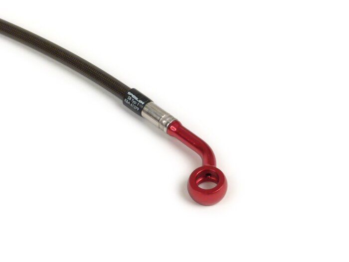 Remleiding achterrem voor originele remklauw -SPIEGLER leiding: roestvrij staal (carbon), fitting: aluminium (rood)- Vespa (zonder ABS) GTS 250 (ZAPM451), GTS 125 i.e. (ZAPM453), GTS 300 i.e. (ZAPM452)