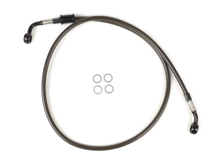 Tubi freno anteriori per pinze freno originali -SPIEGLER tubo: acciaio inox (carbonio), raccordo: alluminio (nero)- Vespa (senza ABS) GT 125 (ZAPM311), GT 200 (ZAPM312), GT L 125 (ZAPM311), GT L 200 (ZAPM312), GTS 125 (ZAPM313), GTS 250 (ZAPM451), GTS 125