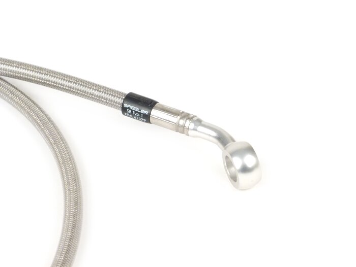 Remleiding voorrem voor originele remklauw -SPIEGLER leiding: roestvrij staal (transparant), fitting: aluminium (zilver)-Vespa (zonder ABS) GT 125 (ZAPM311), GT 200 (ZAPM312), GT L 125 (ZAPM311), GT L 200 (ZAPM312), GTS 125 (ZAPM313), GTS 250 (ZAPM451), G