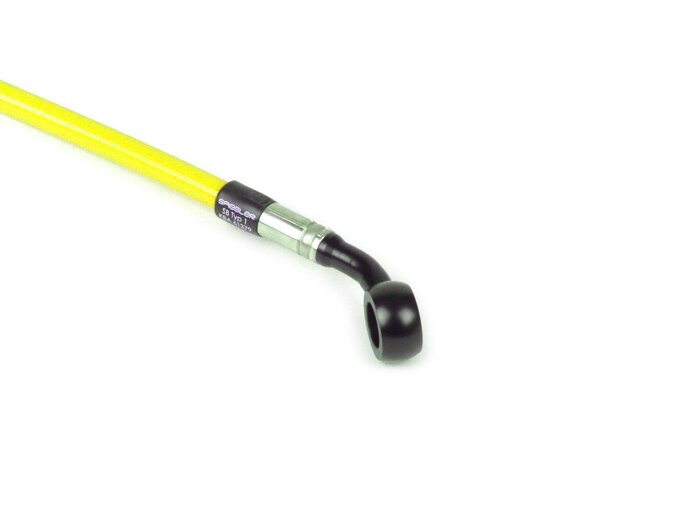 Garis rem depan untuk kaliper rem asli -Garis spiegel: baja tahan karat (kuning), pas: aluminium (hitam) - Vespa (tanpa ABS) GT 125 (ZAPM311), GT 200 (ZAPM312), GT L 125 (ZAPM311), GT L 200 (ZAPM312), GTS 125 (ZAPM313), GTS 250 (ZAPM451), GTS 125 i.e. (