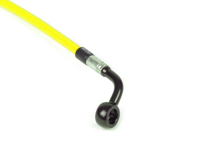 Garis rem depan untuk kaliper rem asli -Garis spiegel: baja tahan karat (kuning), pas: aluminium (hitam) - Vespa (tanpa ABS) GT 125 (ZAPM311), GT 200 (ZAPM312), GT L 125 (ZAPM311), GT L 200 (ZAPM312), GTS 125 (ZAPM313), GTS 250 (ZAPM451), GTS 125 i.e. (