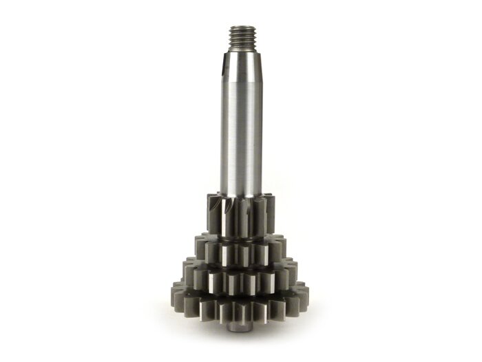 Eje auxiliar BENELLI para Vespa V50, PV125, ET3, PK50, PK80, PK125 S-XL/XL2 - 10-14-18-21 dientes - utilizable con caja de cambios original, cuarta velocidad corta