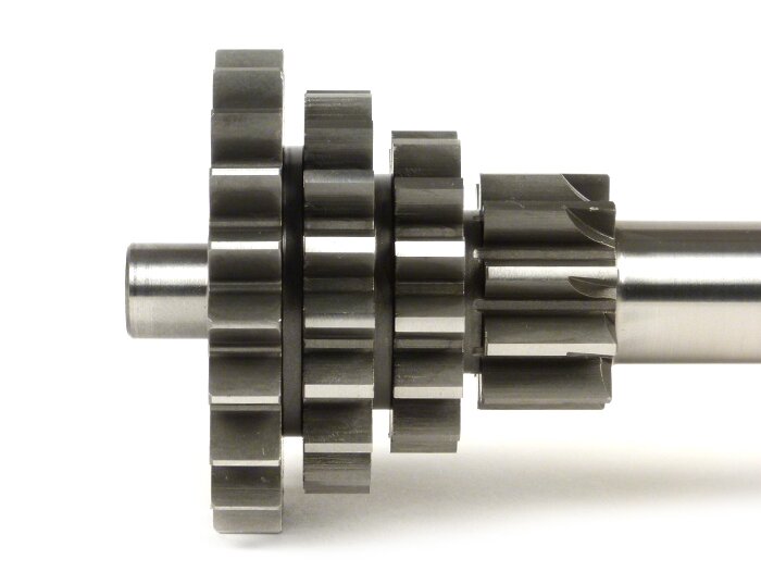 Eje auxiliar BENELLI para Vespa V50, PV125, ET3, PK50, PK80, PK125 S-XL/XL2 - 10-14-18-21 dientes - utilizable con caja de cambios original, cuarta velocidad corta