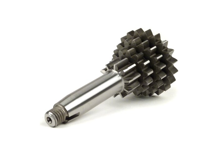Eje auxiliar BENELLI para Vespa V50, PV125, ET3, PK50, PK80, PK125 S-XL/XL2 - 10-14-18-20 dientes - utilizable con caja de cambios original, cuarta velocidad extra corta