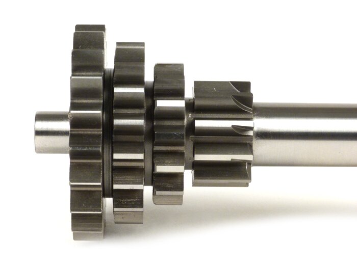 Eje auxiliar BENELLI para Vespa V50, PV125, ET3, PK50, PK80, PK125 S-XL/XL2 - 10-14-18-20 dientes - utilizable con caja de cambios original, cuarta velocidad extra corta