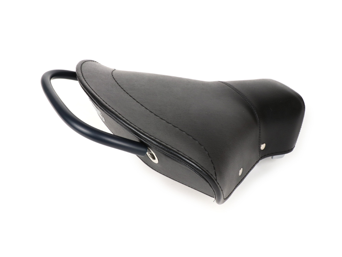 Saddle -SELLERIA TREZZI- Vespa Largeframe (M7) front- with riveets on the side - black