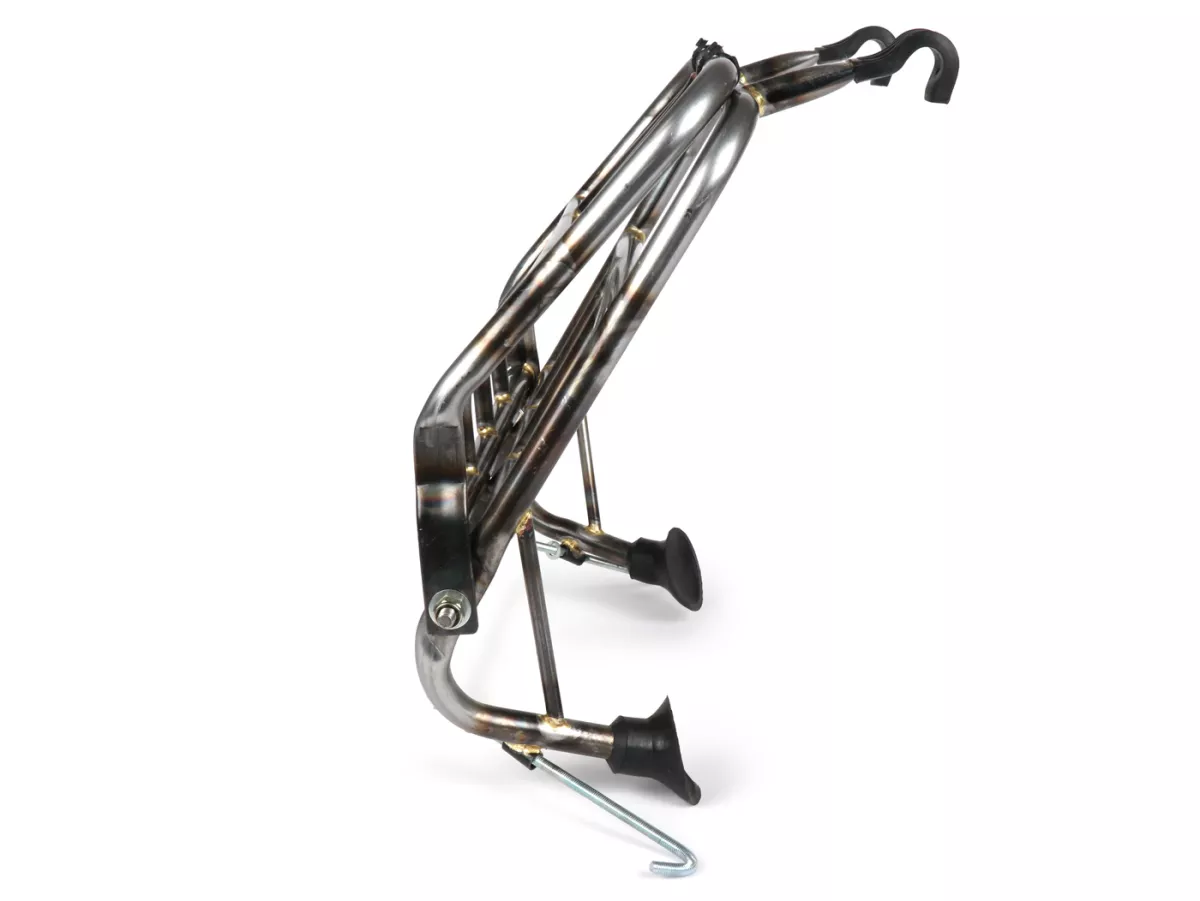Portaequipajes plegable frontal -ULMA NANUCCI Style- Vespa Largeframe Rally, Sprint, SS180, GS160, GT, GTR, GL, Super, VBB, VBA, VNA, VNB, Vespa Wideframe GS150, VL, VB, VM, VN, V1-15, V30-33, Motovespa 150 GS, 150 Sprint, GT160 - metal desnudo (no contra