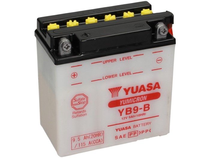 Battery -Standard YUASA YB9-B- 12V, 9Ah - 140x80x135mm (without acid)
